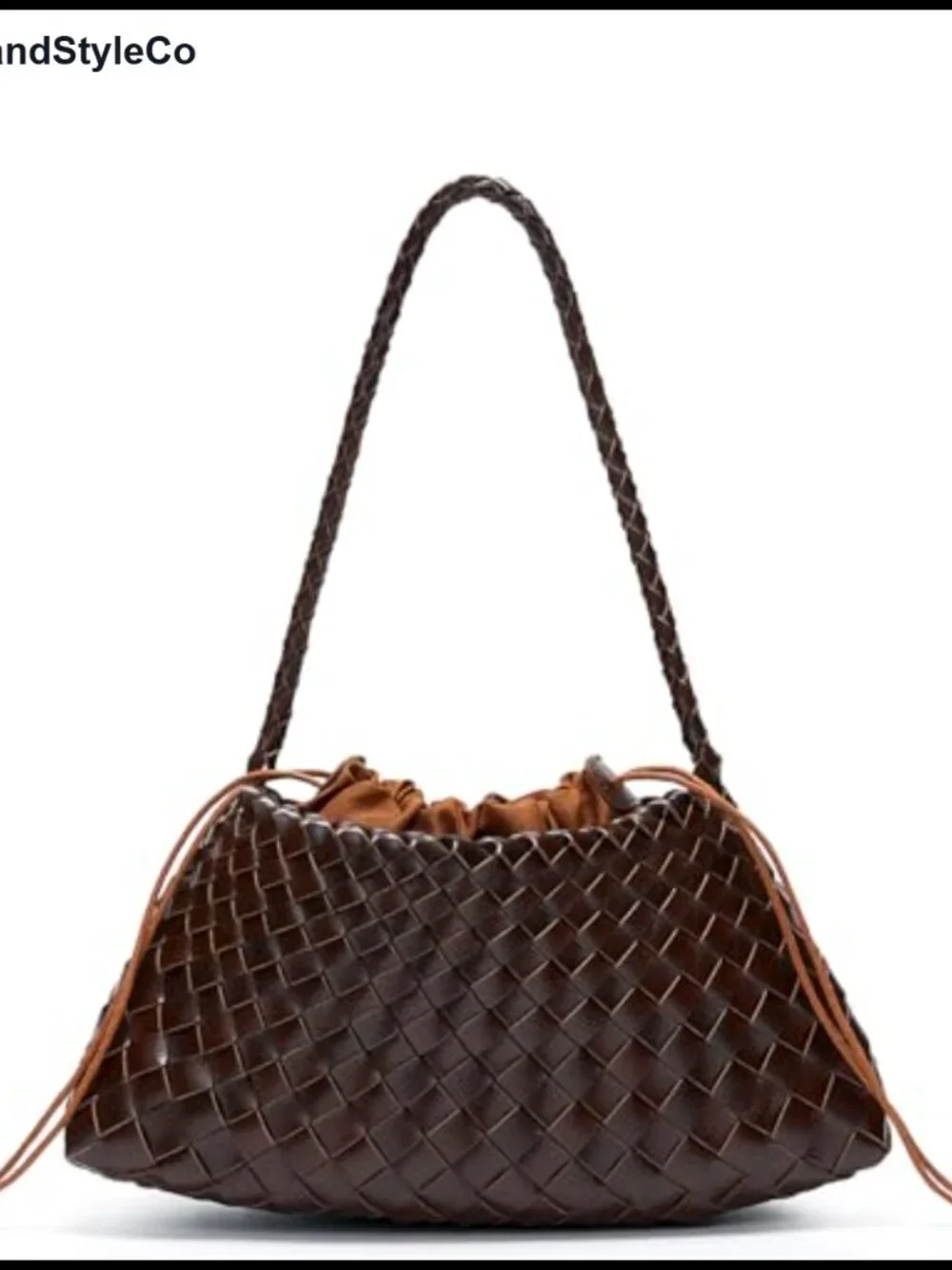 Vegan Leather Woven Shoulder Hobo Handbag with Drawstring Closure